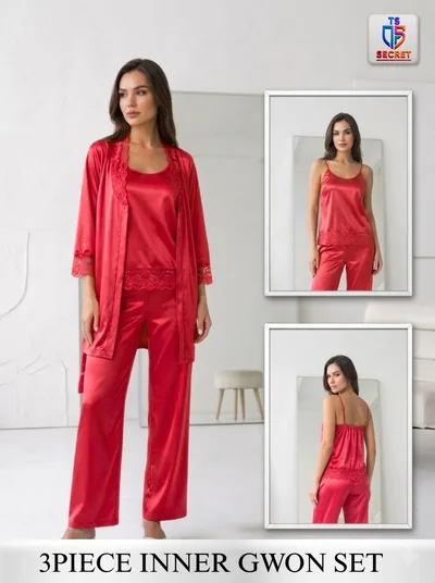 BLS 3-Piece Silk Nighty Set Night Dress with Robe