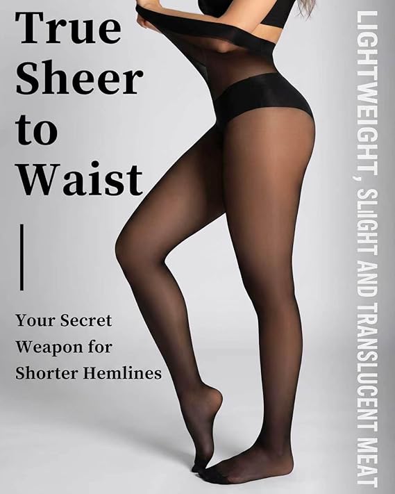 Pack of 2 - Sheer to Waist Women's 30D Pantyhose, Tights T-Crotch Control Top with Reinforced Toes